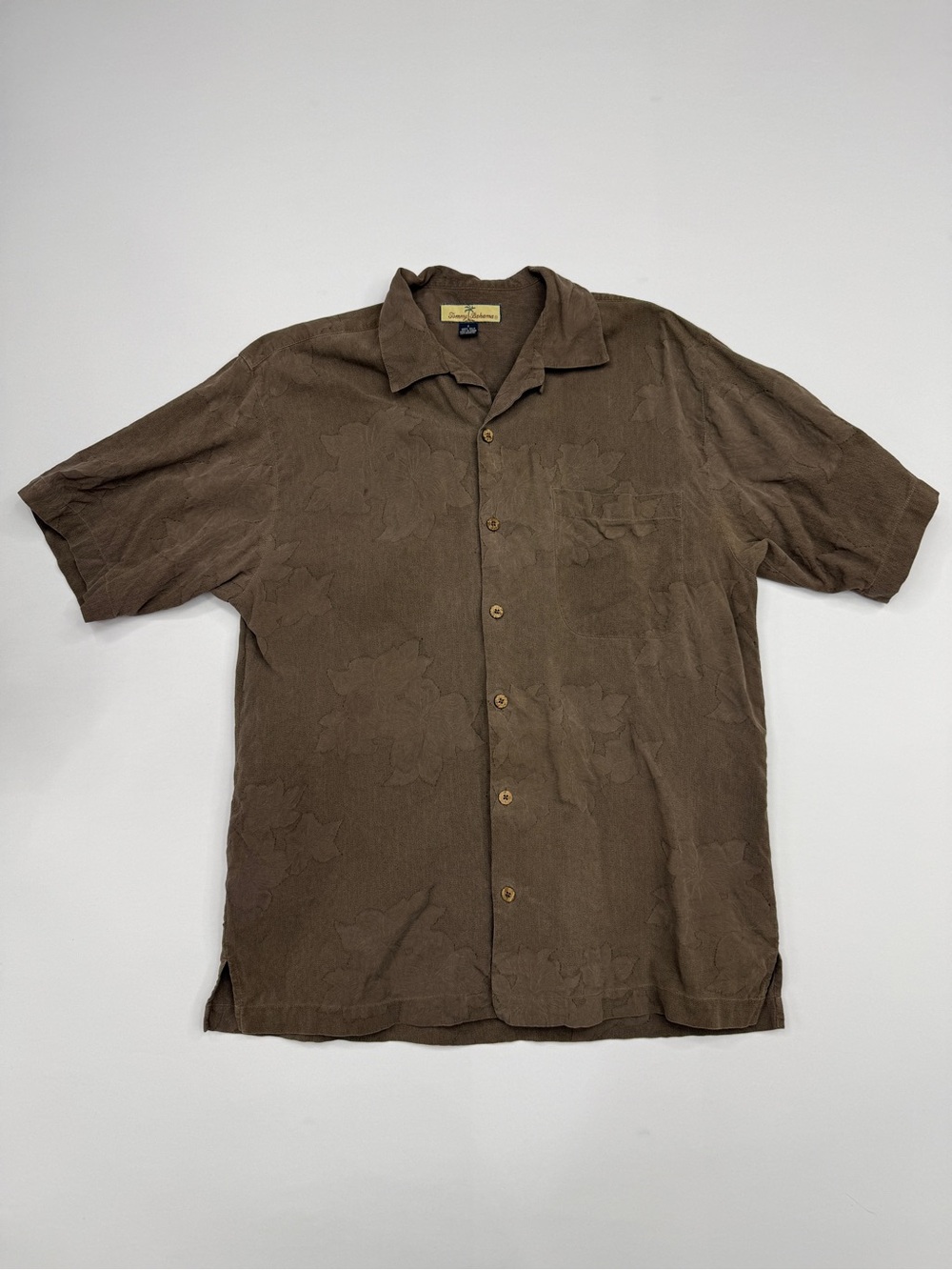 Tommy Bahama Men's 100% Silk Jacquard Palm Floral Camp Shirt Brown